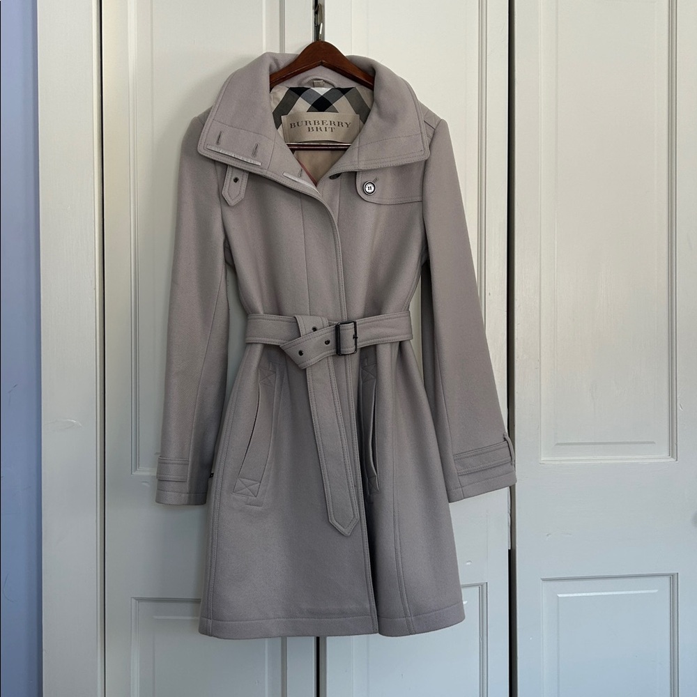 Burberry Light Gray Coat with Button Detail size 12